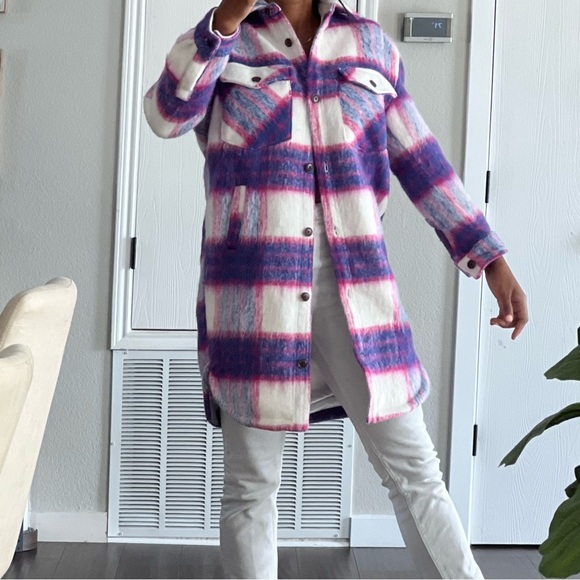 Blank NYC Revolve Purple Pink Plaid Oversized Prime Time Shirt Jacket Shacket - Picture 9 of 14